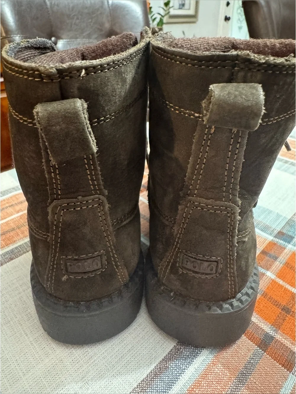 Polo Ralph Lauren Ranger Hi II Leather Suede Bear Combat Boots Dark Brown Sz 9